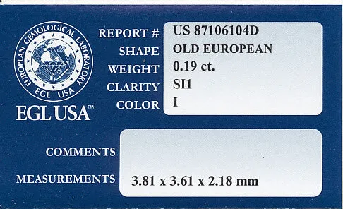0.19 Carat Loose Old European Cut Diamond I Color SI1 Clarity