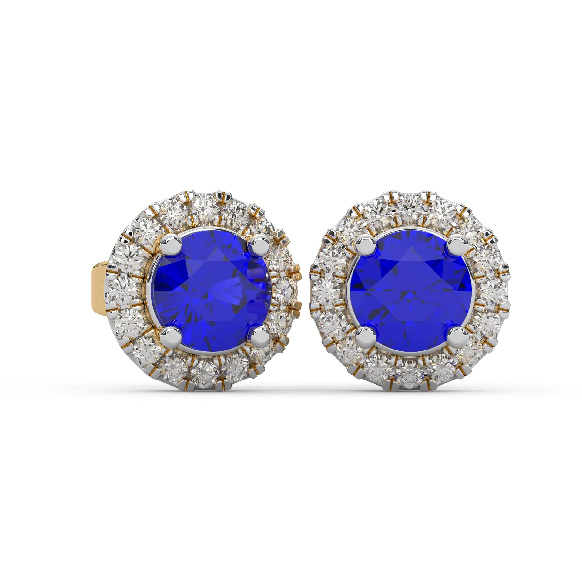 0.43 Cttw Natural Diamond & Blue Gemstone Halo Stud Earrings | 925 Sterling Silver
