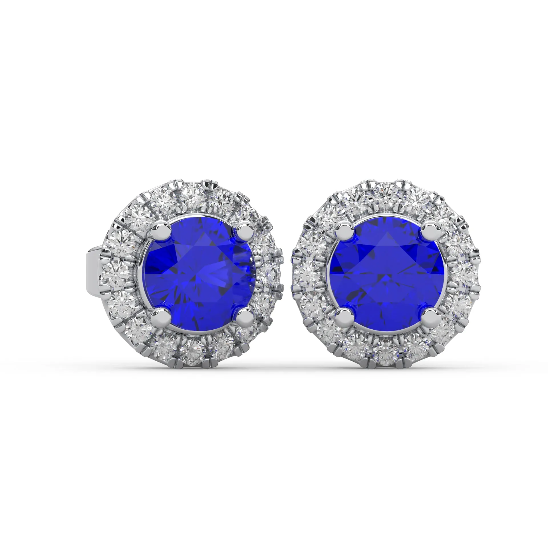0.43 Cttw Natural Diamond & Blue Gemstone Halo Stud Earrings | 925 Sterling Silver