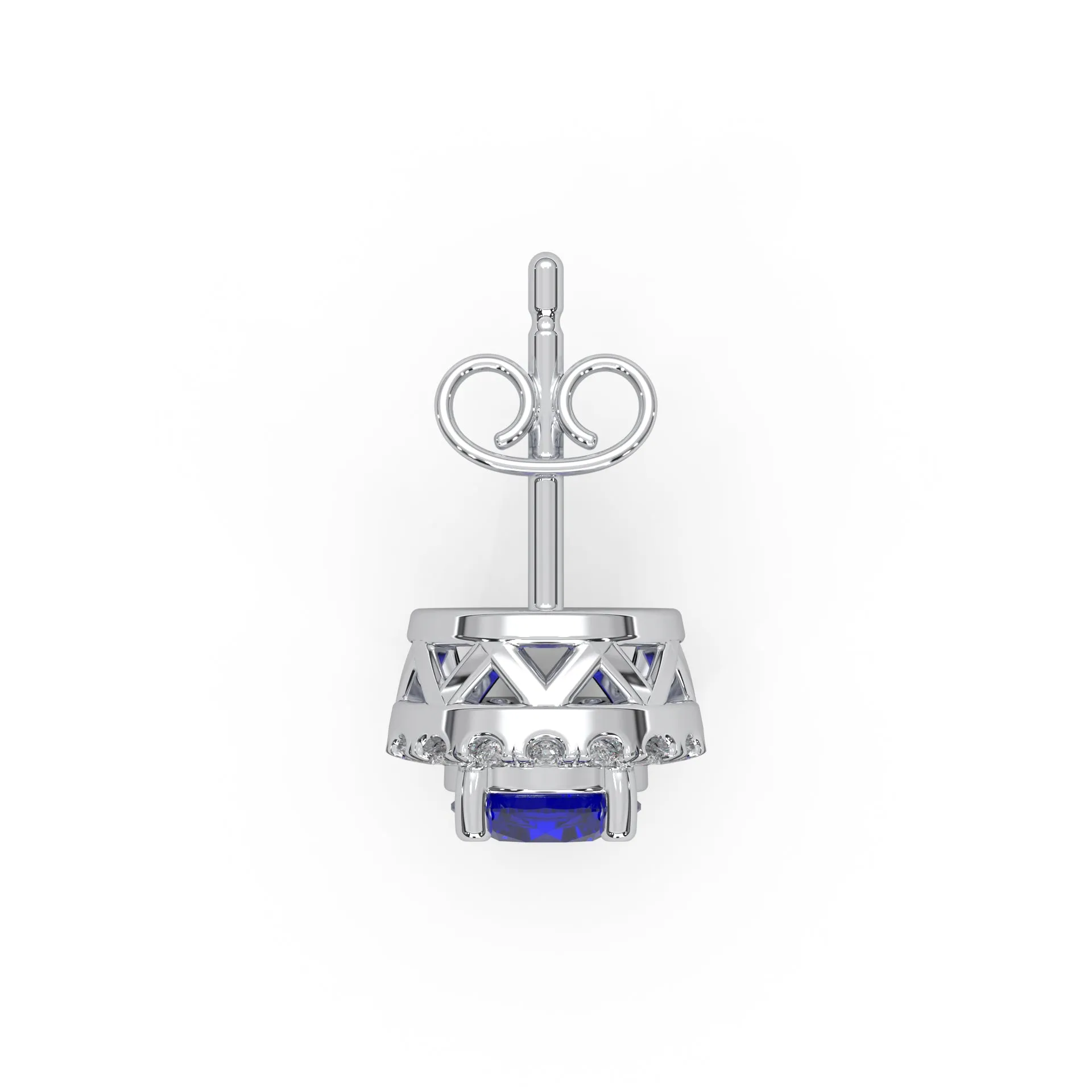 0.43 Cttw Natural Diamond & Blue Gemstone Halo Stud Earrings | 925 Sterling Silver