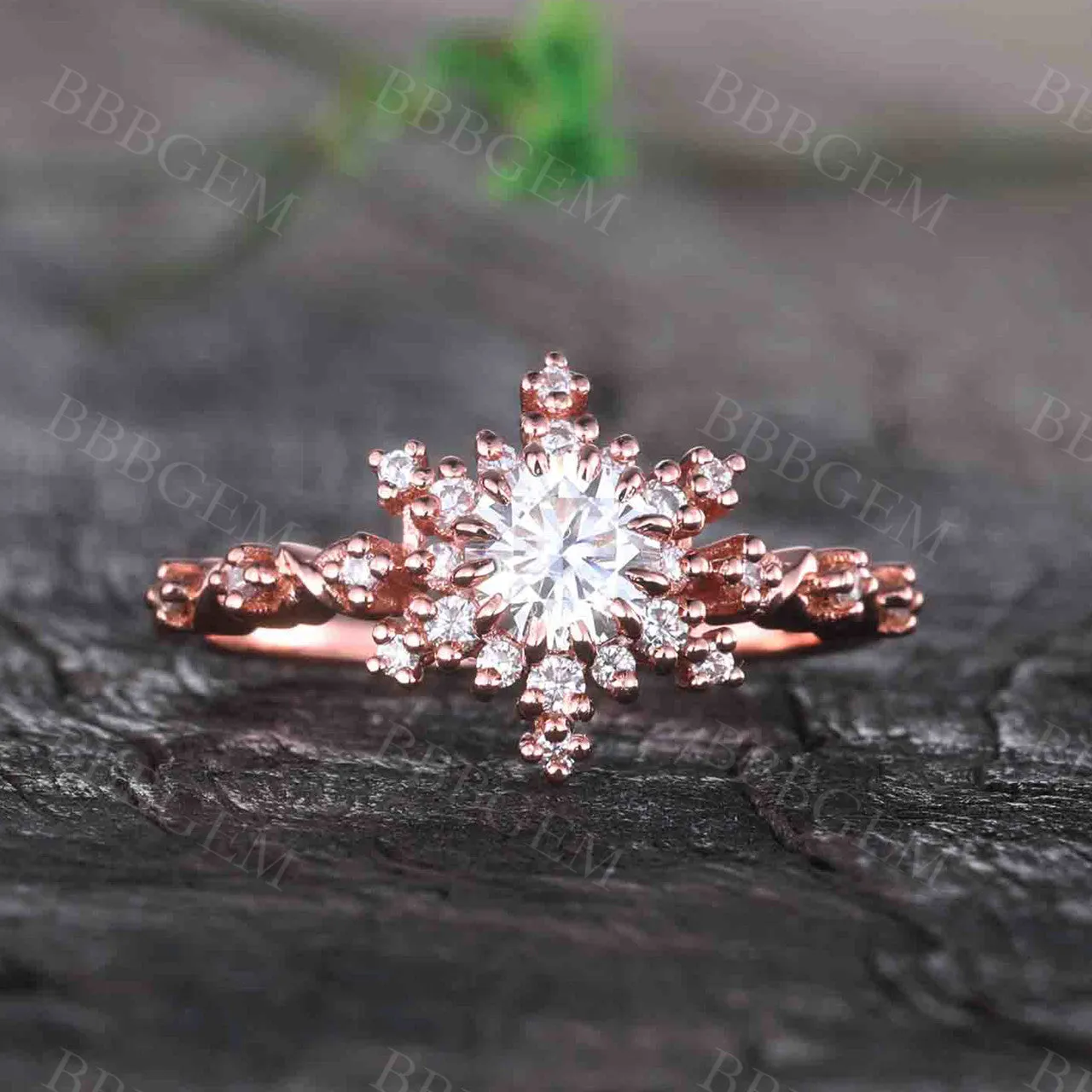 0.5CT Round Cut Moissanite Engagement Ring Solid Rose Gold Moissanite Wedding Band