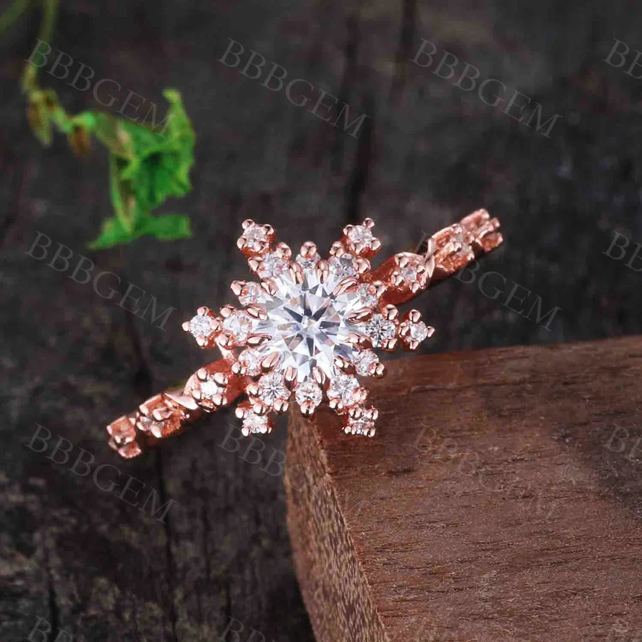 0.5CT Round Cut Moissanite Engagement Ring Solid Rose Gold Moissanite Wedding Band