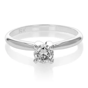 0.60 cttw SI2 H-I Diamond Solitaire Engagement Ring 14K White Gold Round Size 7