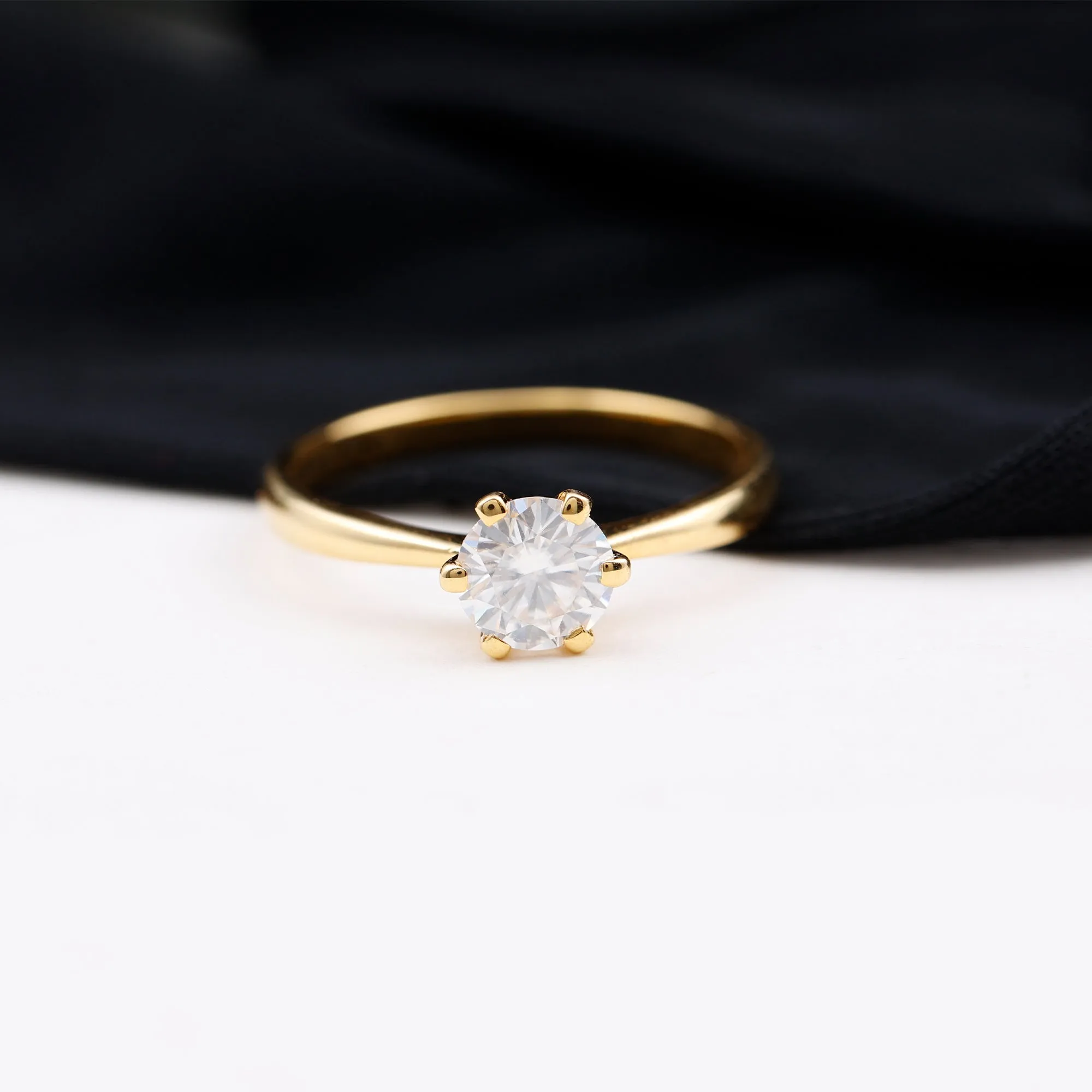1 CT Certified Moissanite Round Cut Solitaire Ring in Gold