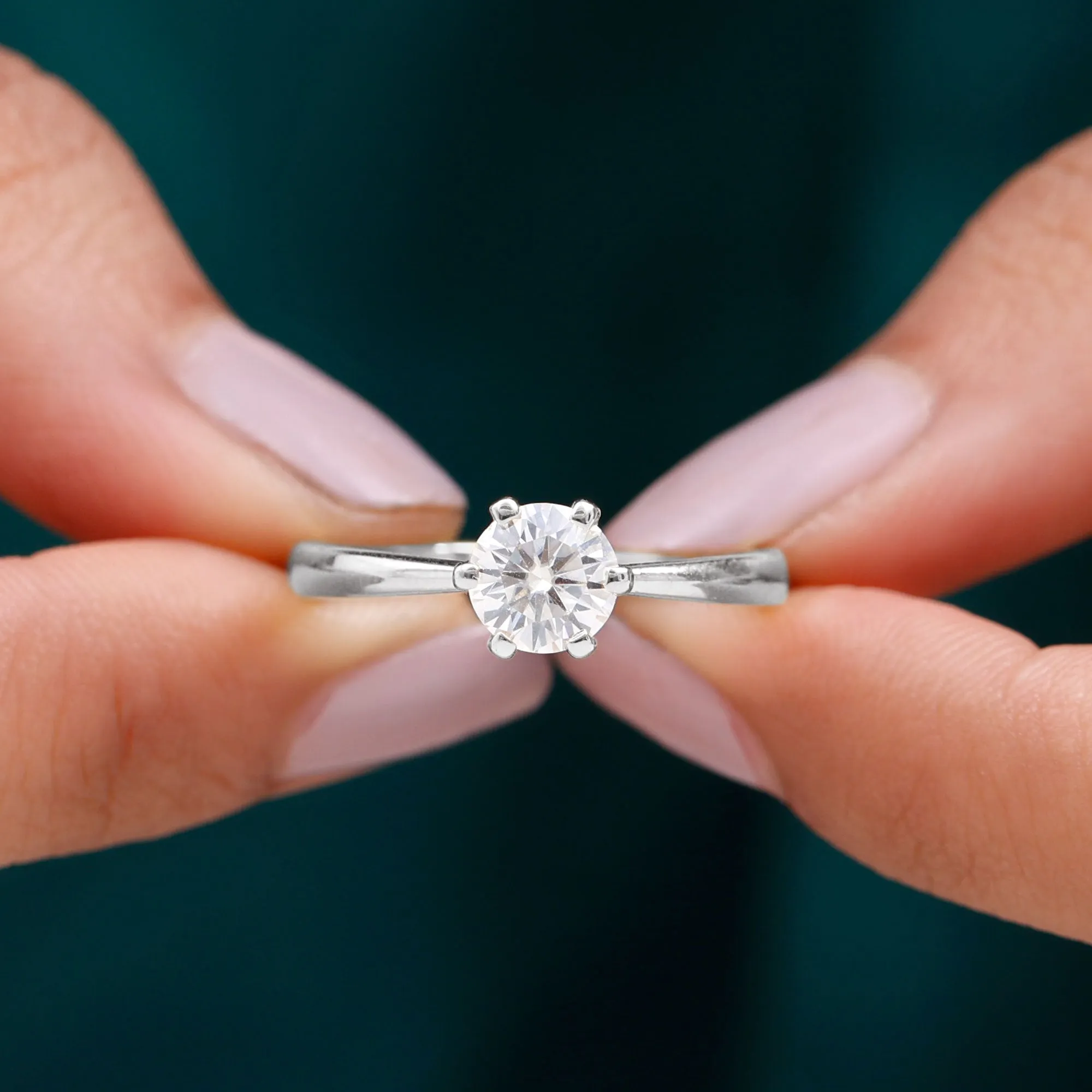 1 CT Certified Moissanite Round Cut Solitaire Ring in Gold