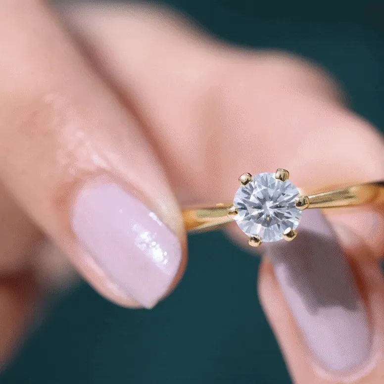 1 CT Certified Moissanite Round Cut Solitaire Ring in Gold