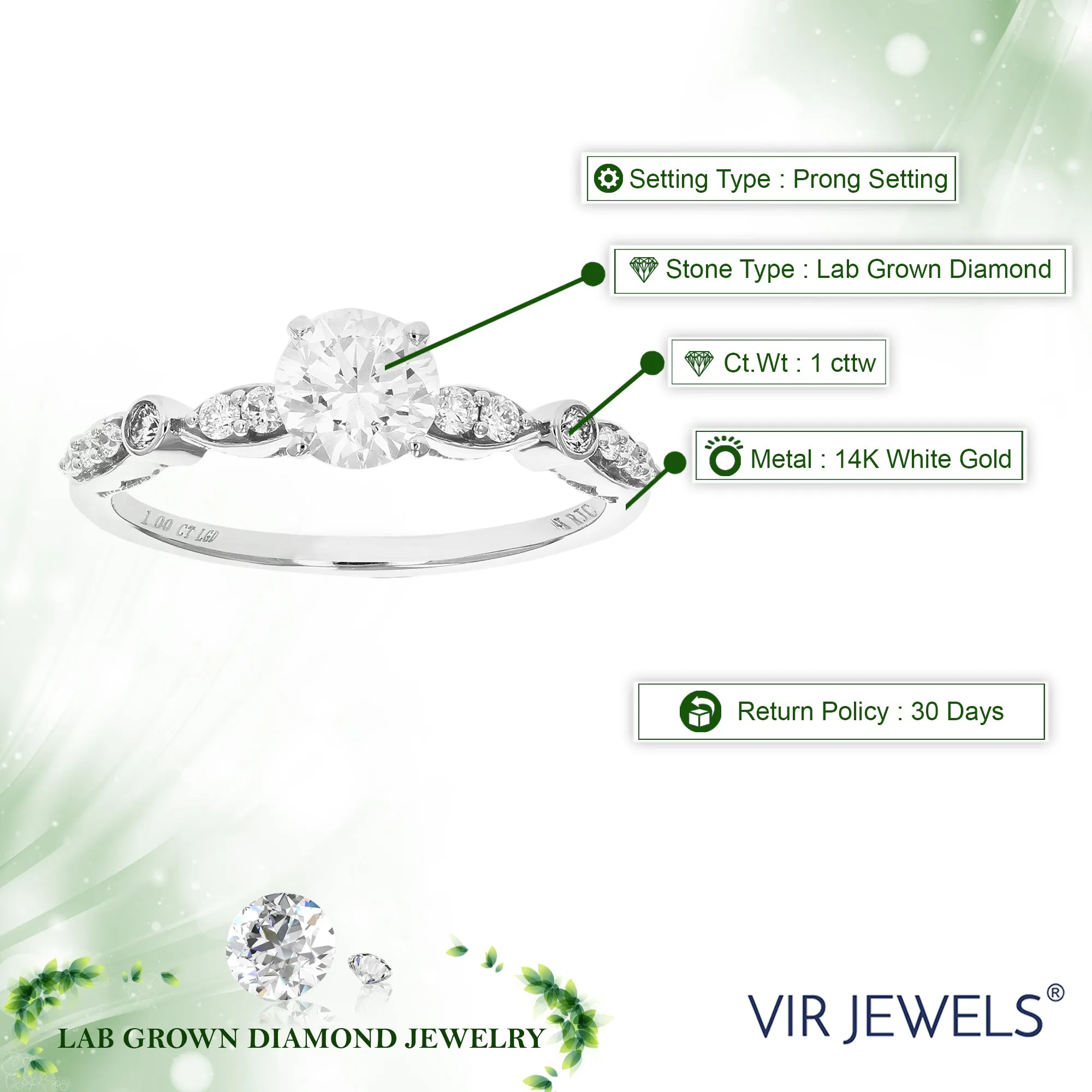 1 cttw Diamond Halo Station Engagement Ring in 14K White Gold