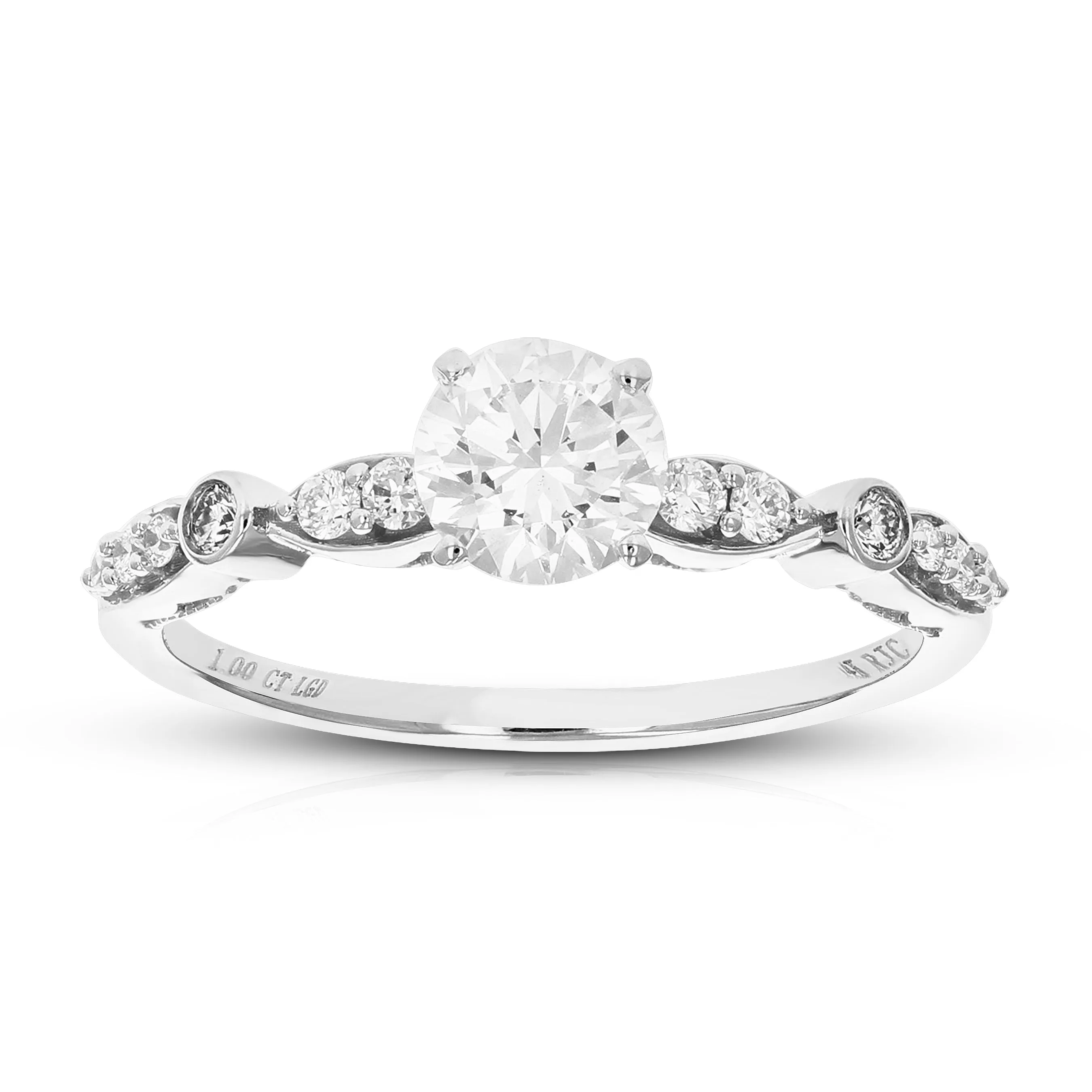 1 cttw Diamond Halo Station Engagement Ring in 14K White Gold