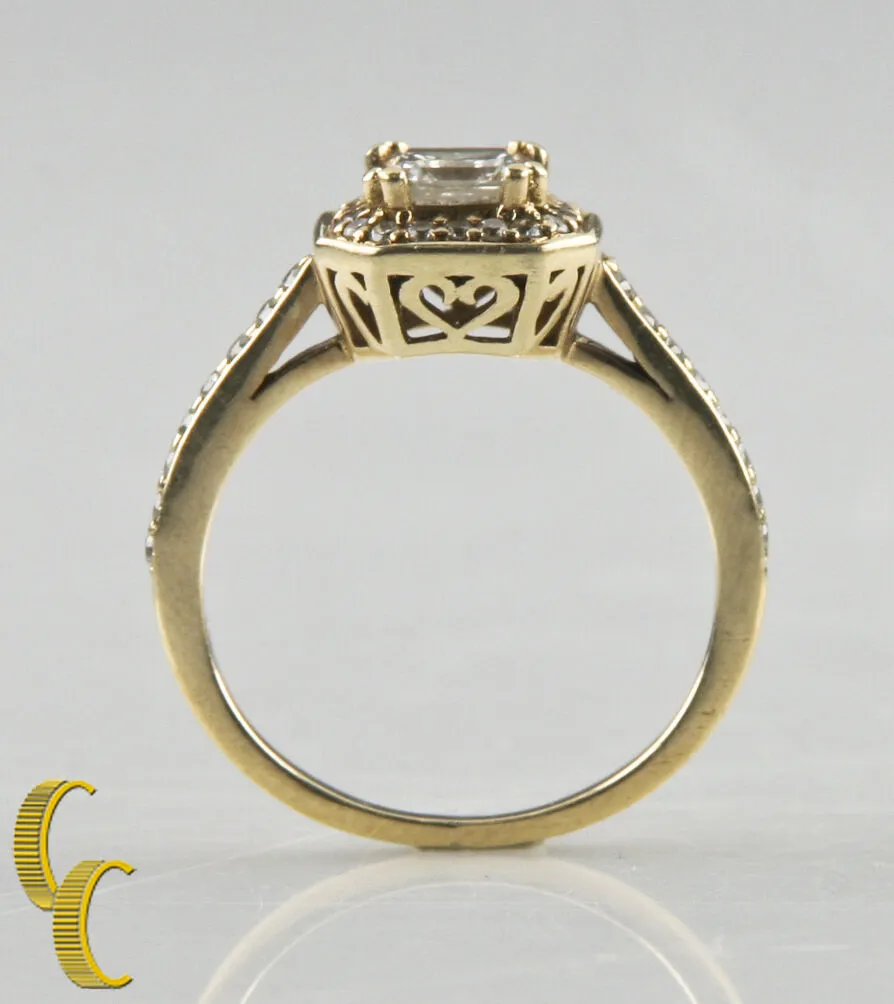 1.00 carat Princess Cut Diamond Halo 14k Yellow Gold Engagement Ring Size 5.5