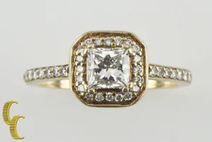 1.00 carat Princess Cut Diamond Halo 14k Yellow Gold Engagement Ring Size 5.5