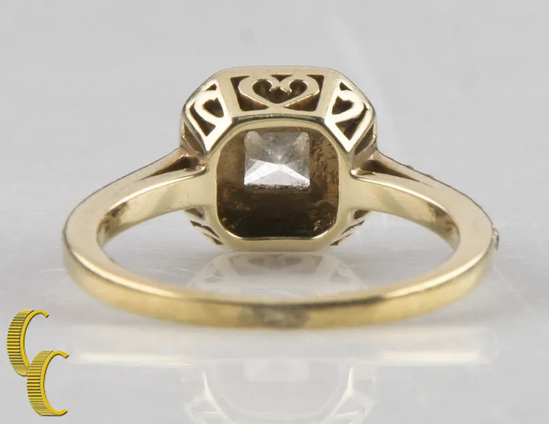 1.00 carat Princess Cut Diamond Halo 14k Yellow Gold Engagement Ring Size 5.5