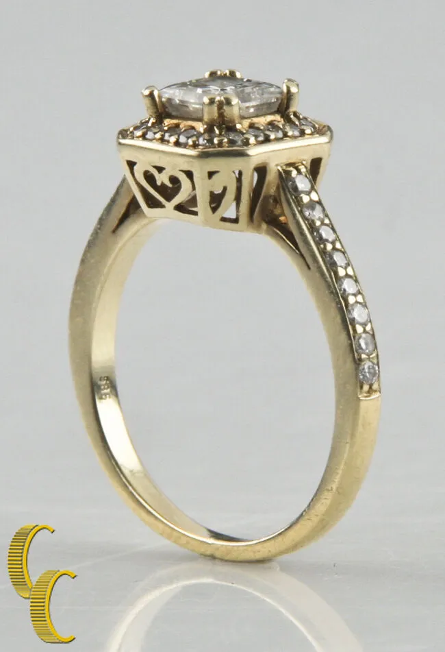 1.00 carat Princess Cut Diamond Halo 14k Yellow Gold Engagement Ring Size 5.5