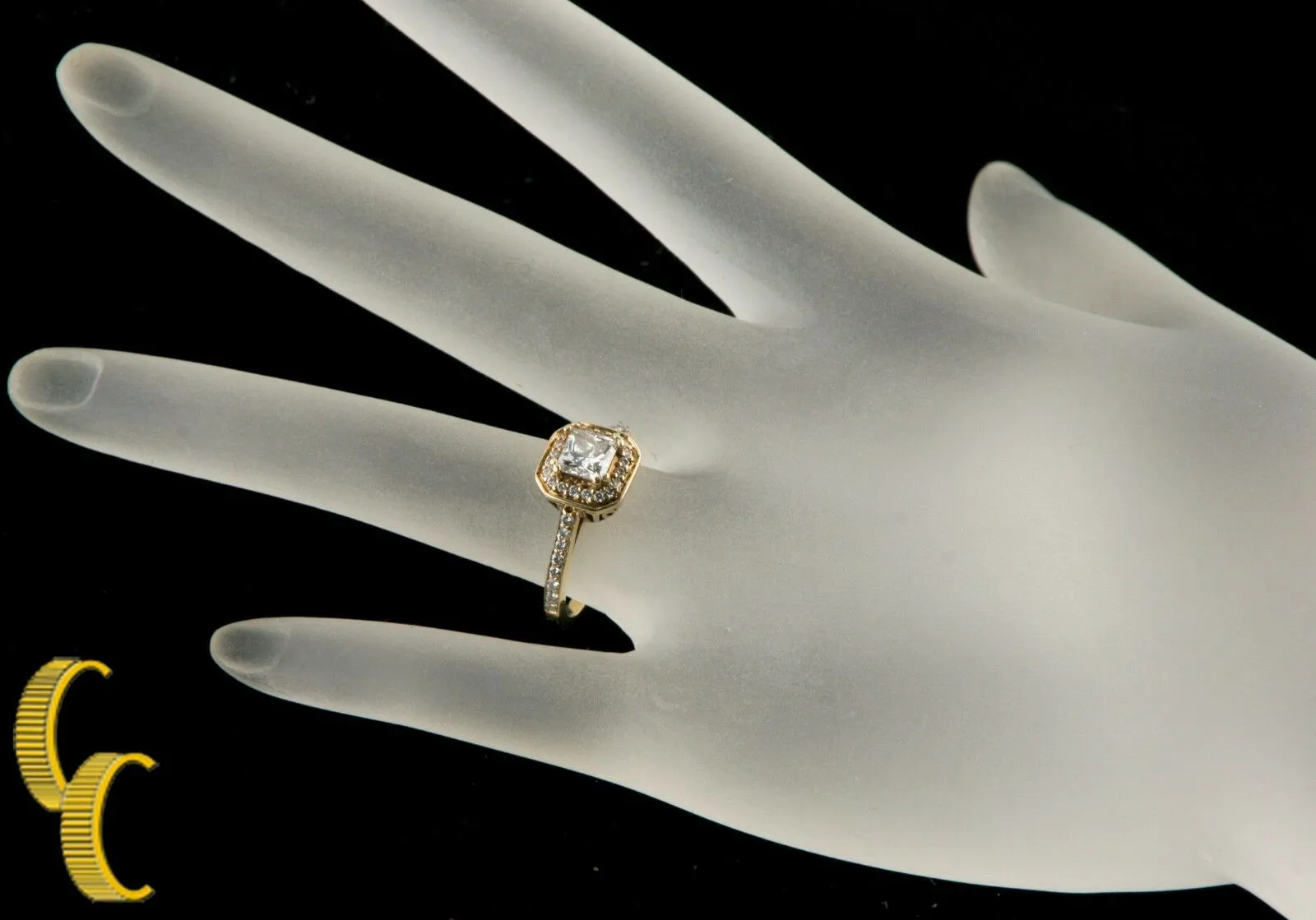 1.00 carat Princess Cut Diamond Halo 14k Yellow Gold Engagement Ring Size 5.5