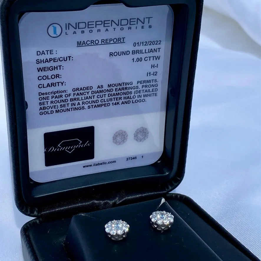 1.00 CTW H-1 Color I1-I2 Clarity Round Brilliant Cut Diamond Cluster Posts