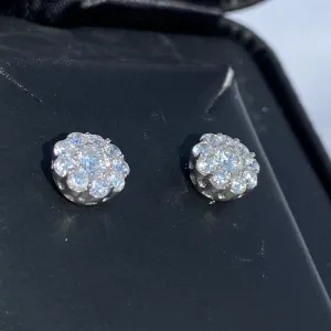 1.00 CTW H-1 Color I1-I2 Clarity Round Brilliant Cut Diamond Cluster Posts