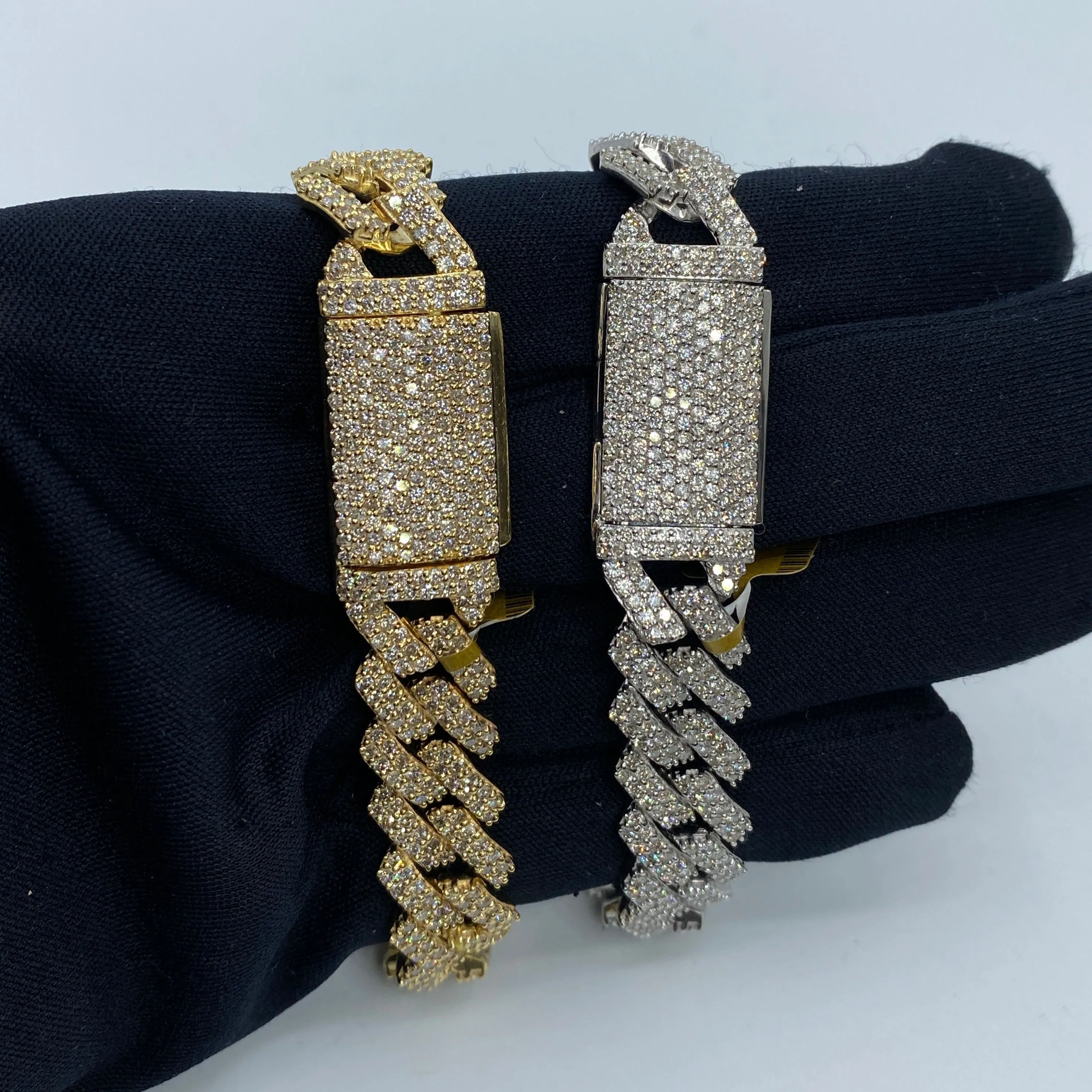 10K 12MM Cuban Link Diamond Bracelet 7.5-8"