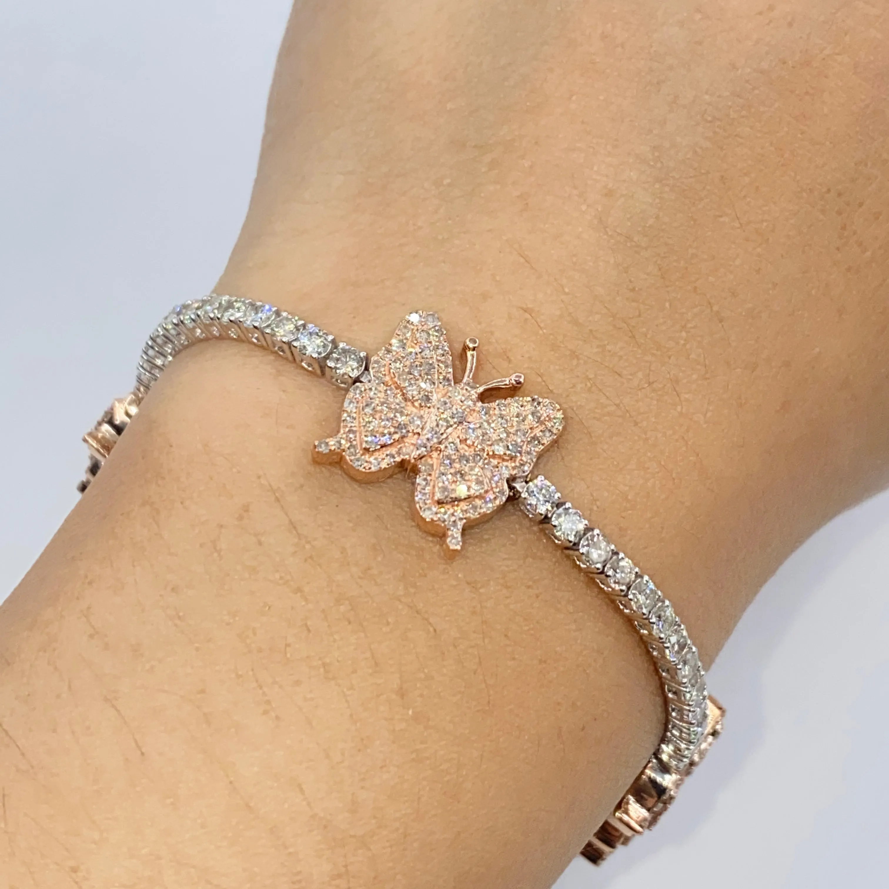 10K Butterfly Tennis Diamond Bracelet