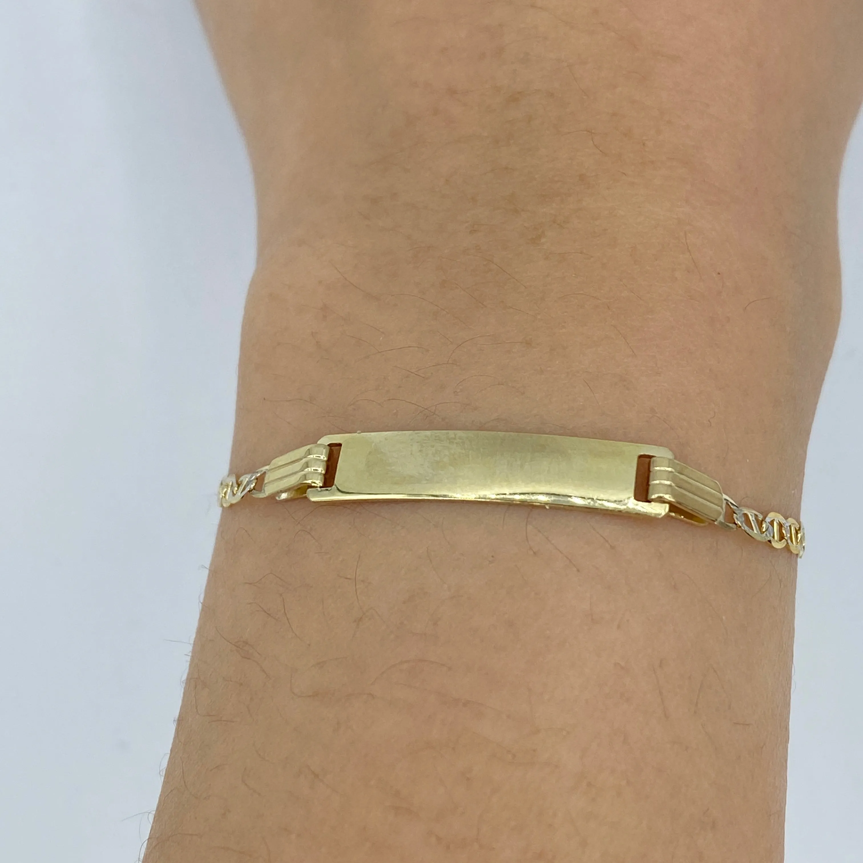 10K Custom Name Plate Two-Tone Mariner Link Baby Bracelet