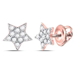 10K Rose Gold Round Diamond Star Cluster Stud Earrings 1/5 Cttw