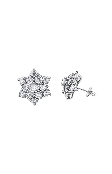 10K White Gold 2.00TDW Diamond Classic Cluster Stud Earrings