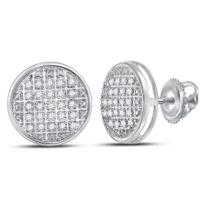 10K White Gold Mens Round Diamond Circle Cluster Stud Earrings 1/8 Cttw