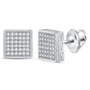 10K White Gold Mens Round Diamond Square Cluster Stud Earrings 1/5 Cttw
