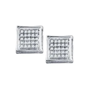 10K White Gold Mens Round Diamond Square Cluster Stud Earrings 1/8 Cttw