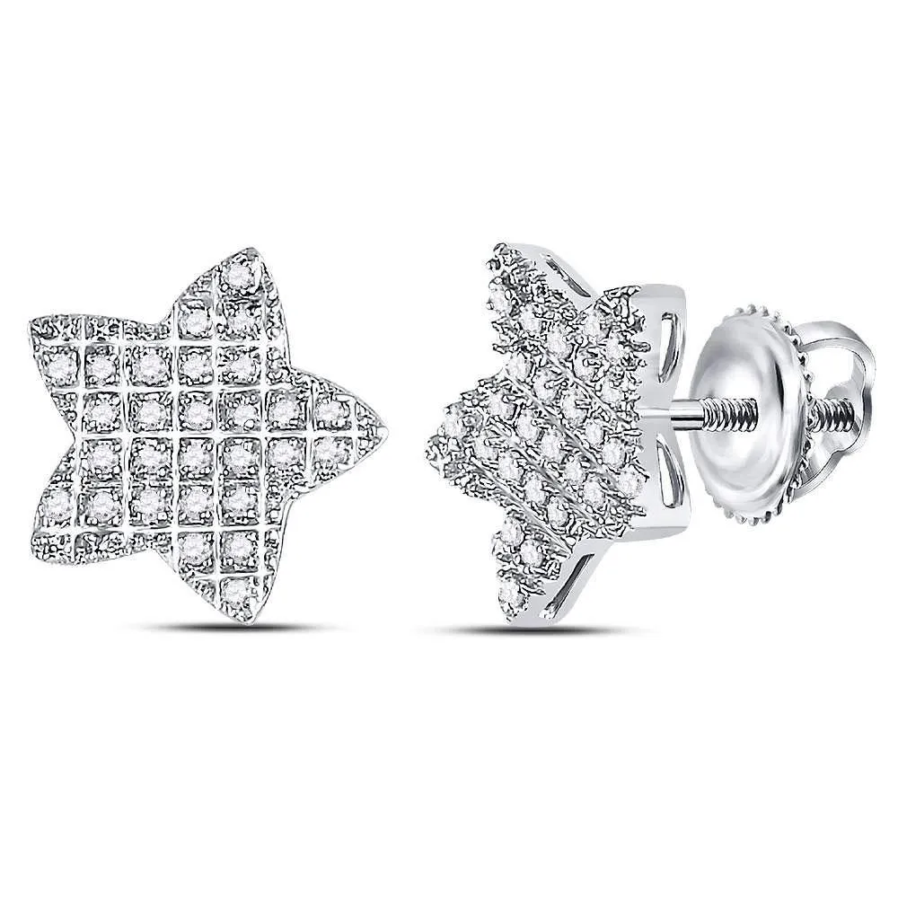 10K White Gold Mens Round Diamond Star Cluster Earrings 1/6 Cttw