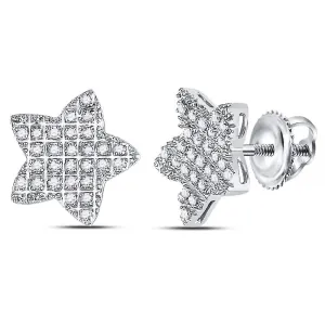 10K White Gold Mens Round Diamond Star Cluster Earrings 1/6 Cttw