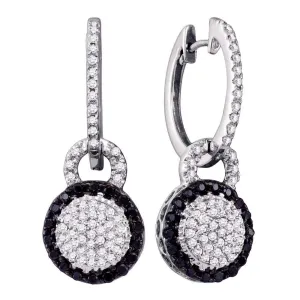 10K White Gold Round Black Color Enhanced Diamond Framed Cluster Dangle Earrings 1/2 Cttw