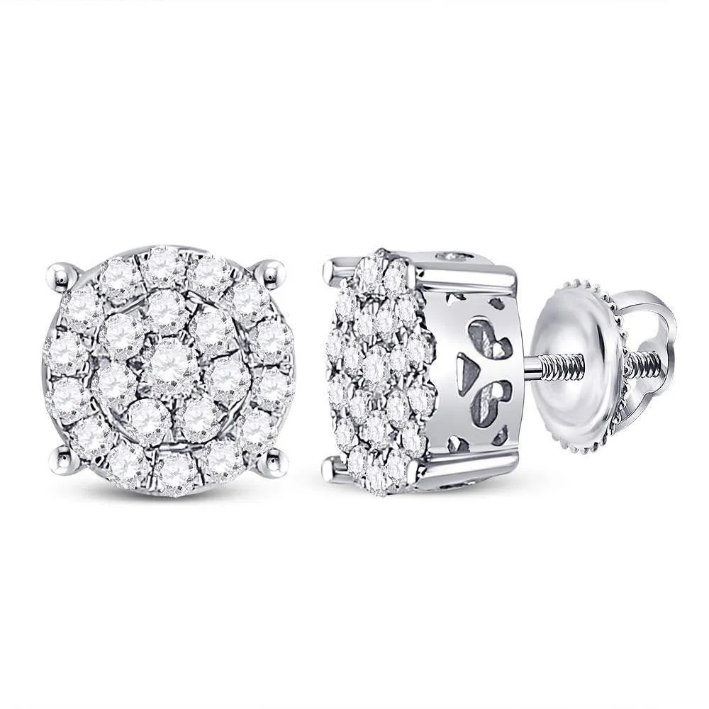 10K White Gold Round Diamond Cindy's Dream Cluster Earrings 3/4 Cttw