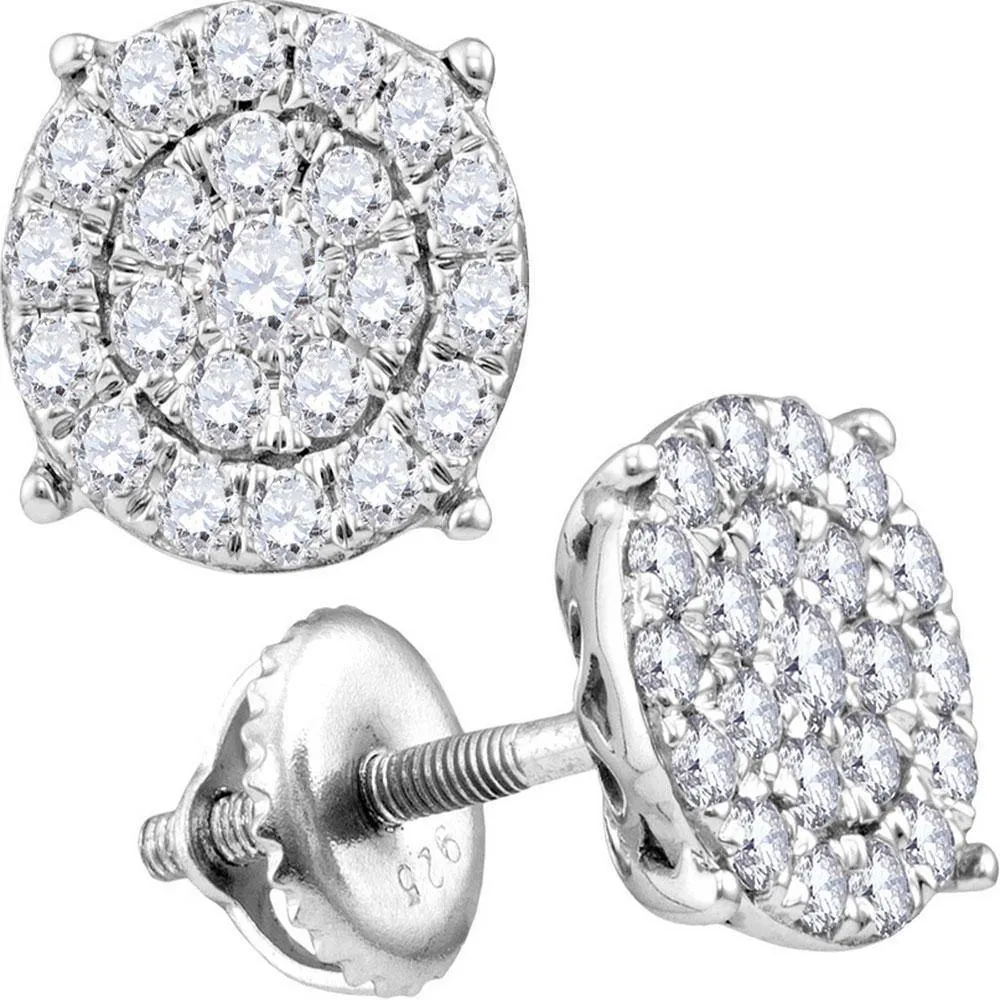 10K White Gold Round Diamond Cindys Dream Concentric Cluster Stud Earrings 2.00 Cttw