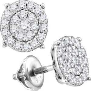 10K White Gold Round Diamond Cindys Dream Concentric Cluster Stud Earrings 2.00 Cttw