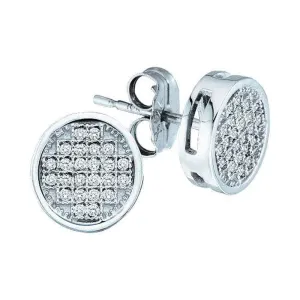 10K White Gold Round Diamond Circle Cluster Earrings 1/20 Cttw