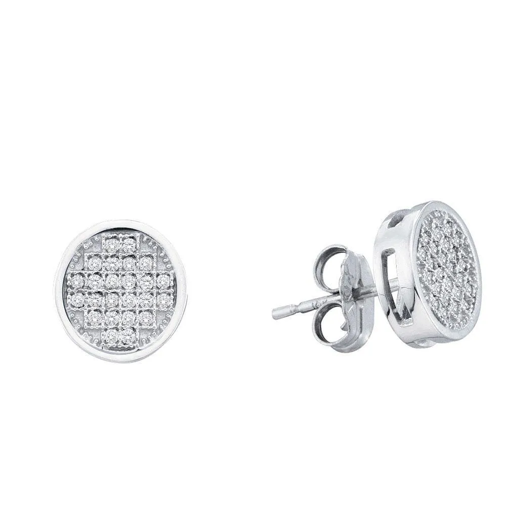 10K White Gold Round Diamond Circle Cluster Earrings 1/6 Cttw