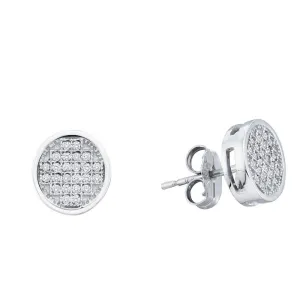 10K White Gold Round Diamond Circle Cluster Earrings 1/6 Cttw