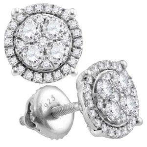 10K White Gold Round Diamond Circle Cluster Earrings 3/4 Cttw
