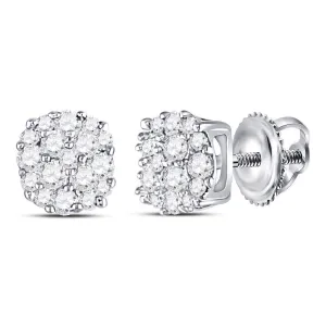 10K White Gold Round Diamond Cluster Earrings 1/5 Cttw