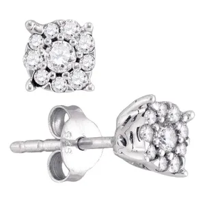 10k White Gold Round Diamond Cluster Screwback Stud Earrings 1/4 Cttw