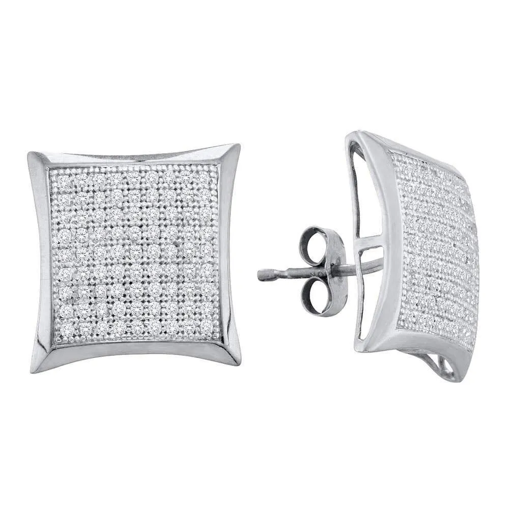 10K White Gold Round Diamond Convex Square Kite Cluster Earrings 1/2 Cttw