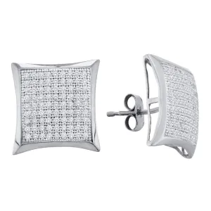 10K White Gold Round Diamond Convex Square Kite Cluster Earrings 1/2 Cttw