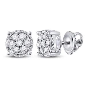 10K White Gold Round Diamond Flower Cluster Stud Earrings 1/6 Cttw