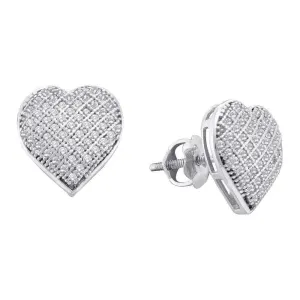 10K White Gold Round Diamond Heart Cluster Earrings 1/3 Cttw