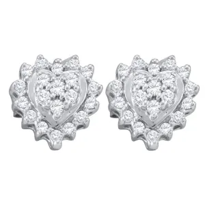 10K White Gold Round Diamond Heart Cluster Screwback Earrings 1/4 Cttw