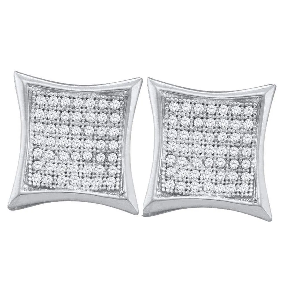 10K White Gold Round Diamond Kite Cluster Earrings 1/3 Cttw