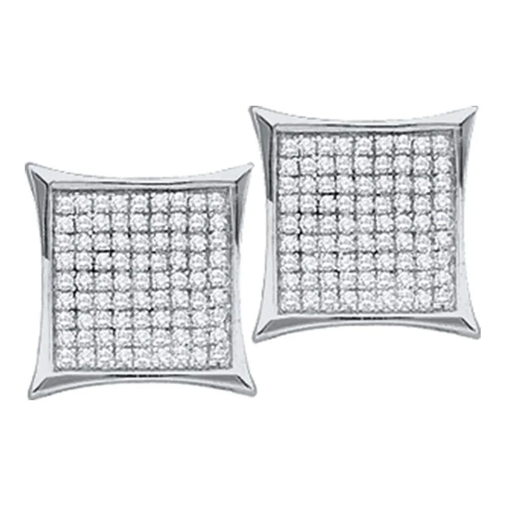 10K White Gold Round Diamond Kite Cluster Earrings 7/8 Cttw
