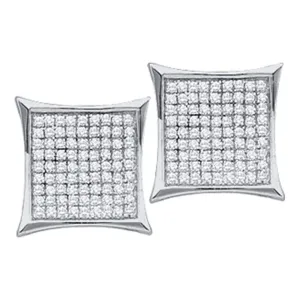 10K White Gold Round Diamond Kite Cluster Earrings 7/8 Cttw