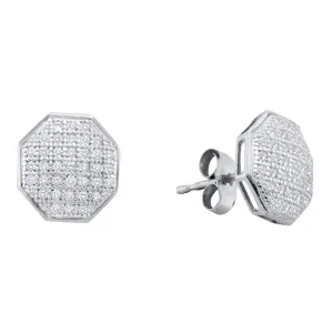 10K White Gold Round Diamond Octagon Cluster Earrings 1/5 Cttw