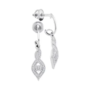 10K White Gold Round Diamond Oval Nested Cluster Dangle Earrings 1/6 Cttw