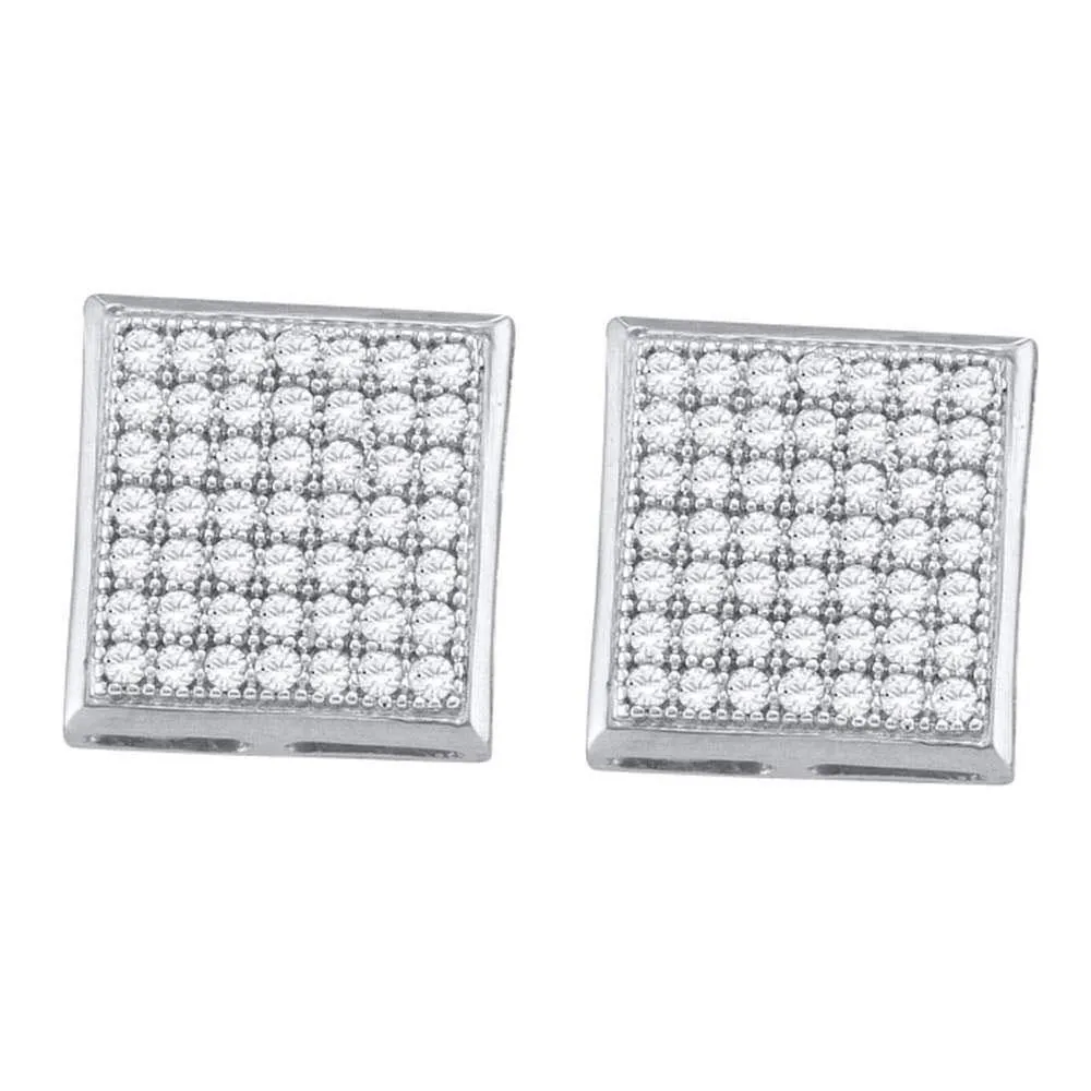 10K White Gold Round Diamond Square Cluster Earrings 1/3 Cttw
